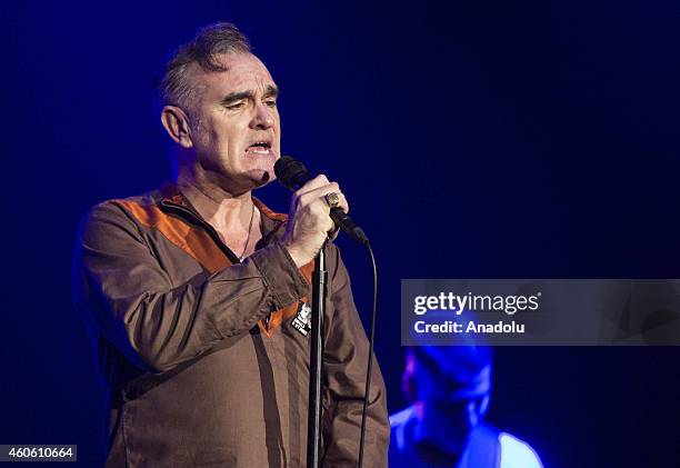 Morrissey, vocalist of the band The Smiths, performs on stage at Volkswagen Arena on December 17, 2014 in Istanbul, Turkey.