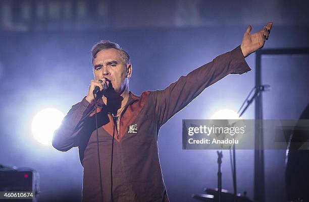 Morrissey, vocalist of the band The Smiths, performs on stage at Volkswagen Arena on December 17, 2014 in Istanbul, Turkey.