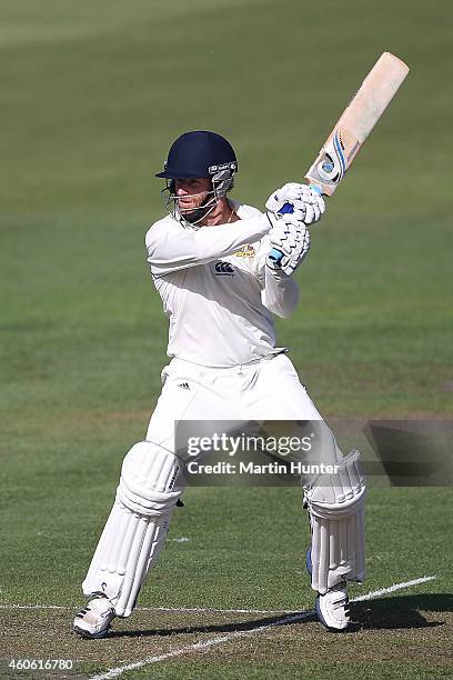 Aaron Redmond of Otago bats during the Plunket Shield match between Otago and Canterbury at Rangiora on December 18, 2014 in Christchurch, New...
