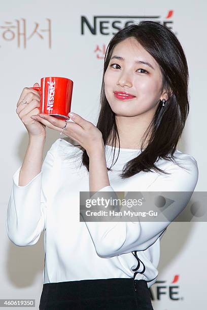 Suzy of South Korean girl group Miss A attends the promotional event for NESCAFE of Nestle Korea on December 17, 2014 in Seoul, South Korea.