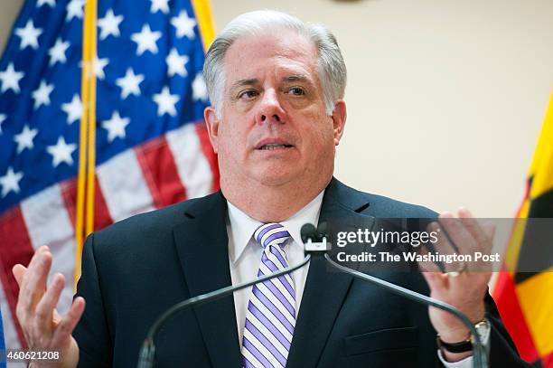 Maryland Governor-elect Larry Hogan talks with the media after announcing four cabinet secretaries December 17, 2014 in Annapolis, MD. The four are...