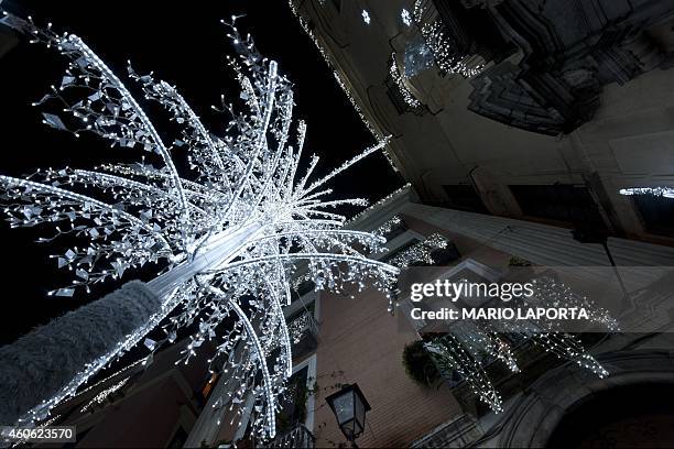 Picture shows Christmas lights during the "Luci d'Artista" event on December 17, 2014 in Salerno, southern Italy. The theme for the 2014-2015 event...