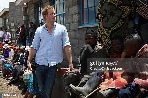 Prince Harry during a visit to a herd boy night school constructed by Sentebale on December 8, 2014 in Maseru, Lesotho. Prince Harry was visiting...