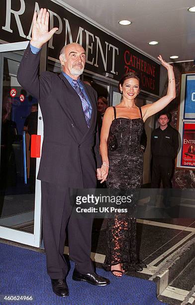 Catherine Zeta Jones, and Sean Connery attend The Premiere of, Entrapment, in Edinburgh,, on June 30, 1999 in, Edinburgh, Scotland.