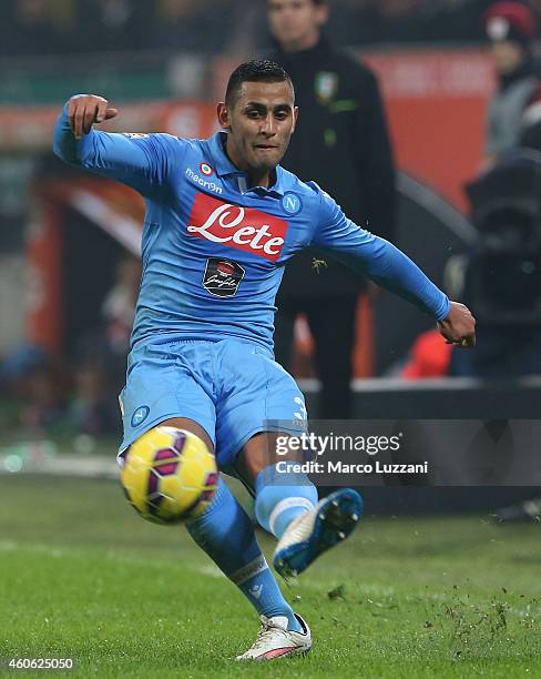 Faouzi Ghoulam of SSC Napoli in action during the Serie A match between AC Milan and SSC Napoli at Stadio Giuseppe Meazza on December 14, 2014 in...