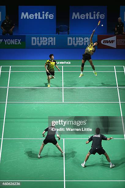 Tontowi Ahmed and Liliyana Natsir of Indonesia in action during the Mixed Doubles against Joachim Fischer Nielsen and Christinna Pedersen of Denmark...