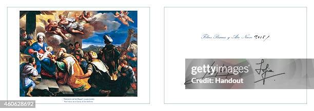 This handout image provided by the Spanish Royal Household shows the Royal Christmas card from King Juan Carlos and Queen Sofia, featuring a...