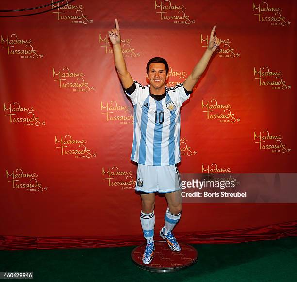 Wax figure of the multiple world player of the year Lionel Messi is unveiled at Madame Tussauds on December 18, 2014 in Berlin, Germany.