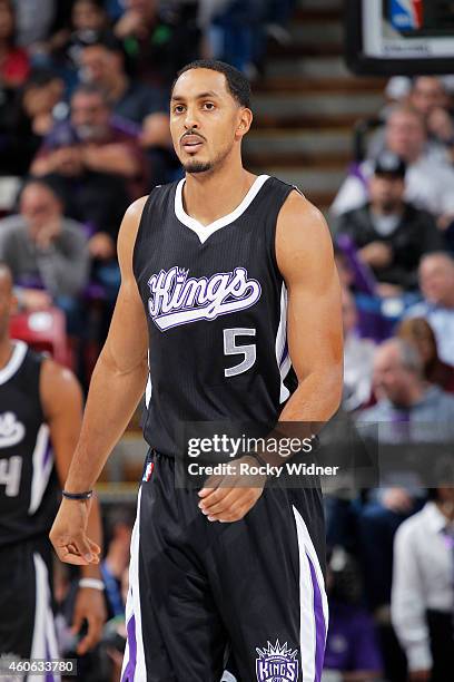 Ryan Hollins of the Sacramento Kings looks on during the game against the Houston Rockets on December 11, 2014 at Sleep Train Arena in Sacramento,...