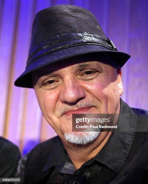 Guitarist Frank Gambale attends ISINA collaboration announcement at Capitol Recording Studios Holiday Party at Capitol Records Studio on December 17,...
