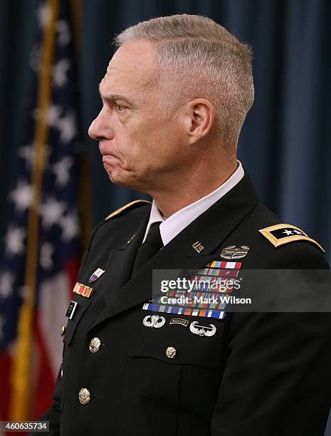 Army Lt. Gen. James Terry, commander of the Combined Joint Task Force-Operation Inherent Resolve, speaks during a briefing at the Pentagon, December...