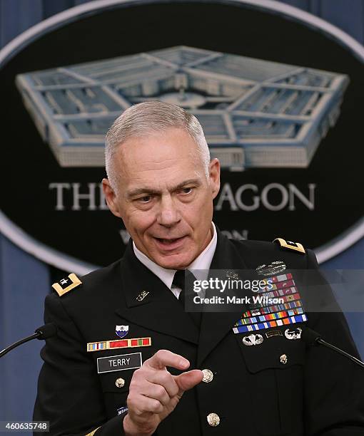 Army Lt. Gen. James Terry, commander of the Combined Joint Task Force-Operation Inherent Resolve, speaks during a briefing at the Pentagon, December...