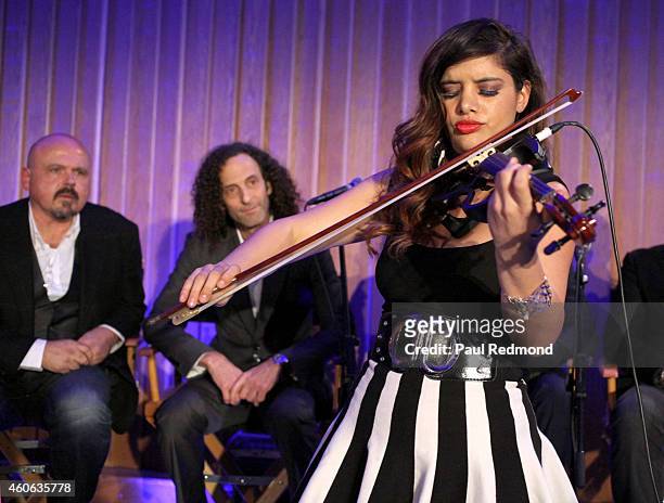 Musician Lucine Fyelon performs at ISINA collaboration announcement at Capitol Recording Studios Holiday Party at Capitol Records Studio on December...