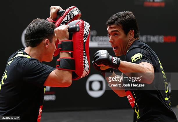 Lyoto Machida of Brazil holds an open training session for fans and media at Allianz Parque on December 18, 2014 in Sao Paulo, Brazil.