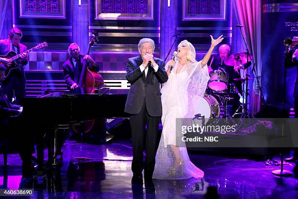 Episode 0182 -- Pictured: Musical guests Tony Bennett and Lady Gaga perform on December 17, 2014 --