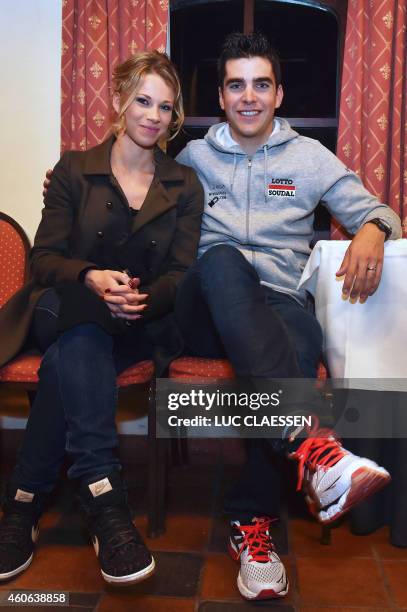 French cyclist Marion Rousse and her partner French Tony Gallopin of Lotto - Soudal pose ahead of the presentation of the Lotto-Soudal cycling team...