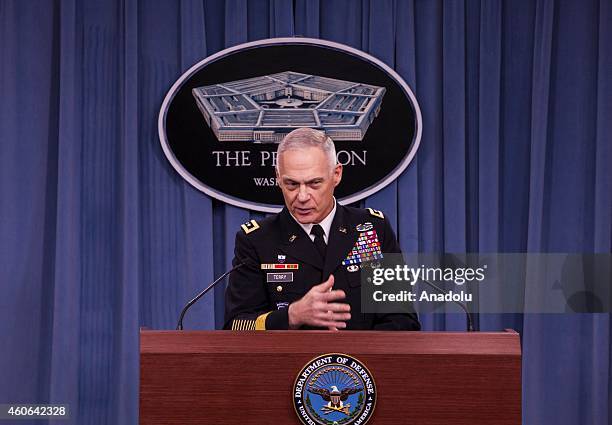 Army Lt. Gen. James L. Terry, commander of the Combined Joint Task Force - Operation Inherent Resolve , holds a press briefing on the mission of...