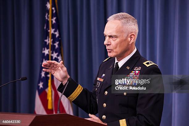 Army Lt. Gen. James L. Terry, commander of the Combined Joint Task Force - Operation Inherent Resolve , holds a press briefing on the mission of...