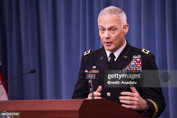 Army Lt. Gen. James L. Terry, commander of the Combined Joint Task Force - Operation Inherent Resolve , holds a press briefing on the mission of...