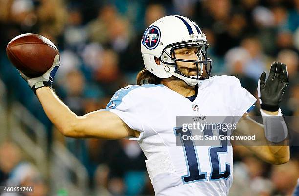 Charlie Whitehurst of the Tennessee Titans looks to pass against the Jacksonville Jaguars in the first quarter at EverBank Field on December 18, 2014...