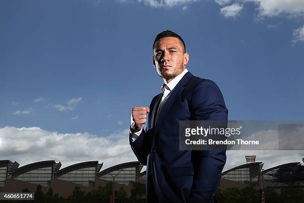 Sonny Bill Williams poses for a photograph following a press conference at Allphones Arena on December 19, 2014 in Sydney, Australia.
