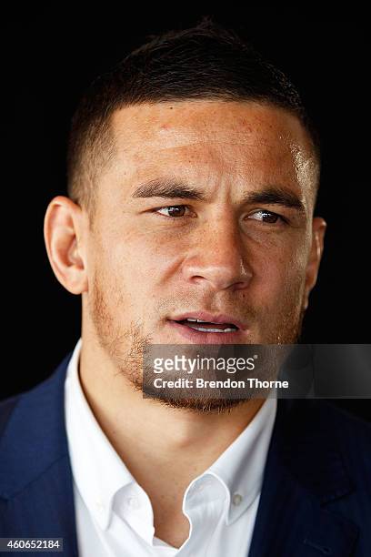 Sonny Bill Williams speaks to the media during a press conference at Allphones Arena on December 19, 2014 in Sydney, Australia.