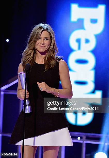 Actress Jennifer Aniston accepts the Movie Performance of the Year - Actress Award onstage during the PEOPLE Magazine Awards at The Beverly Hilton...