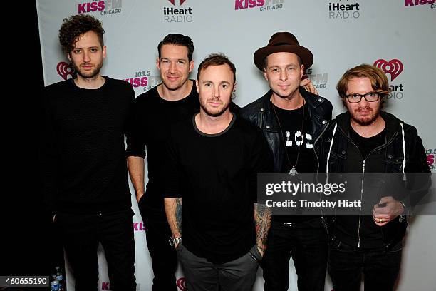 Musicians Brent Kutzle, Zach Filkins, Eddie Fisher, Ryan Tedder, and Drew Brown of OneRepublic attend 103.5 KISS FM's Jingle Ball 2014 at Allstate...