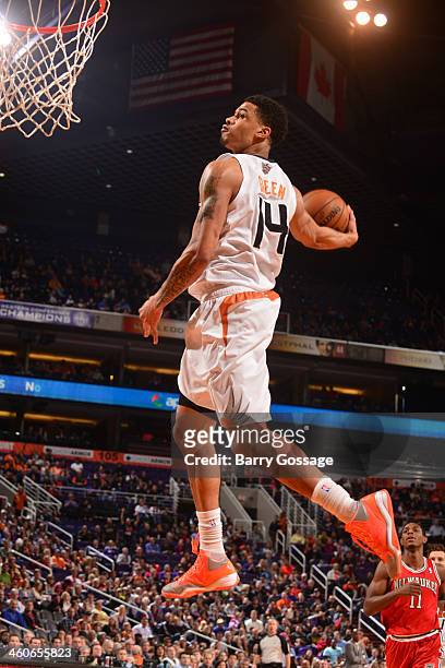 Gerald Green of the Phoenix Suns dunks against the Milwaukee Bucks on January 4, 2014 at U.S. Airways Center in Phoenix, Arizona. NOTE TO USER: User...