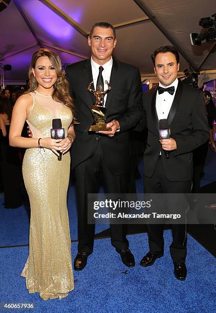 Lindsay Casinelli, Faryd Mondragon and Alejandro Berry attend the inaugural Premios Univision Deportes at Univision Studios on December 17, 2014 in...