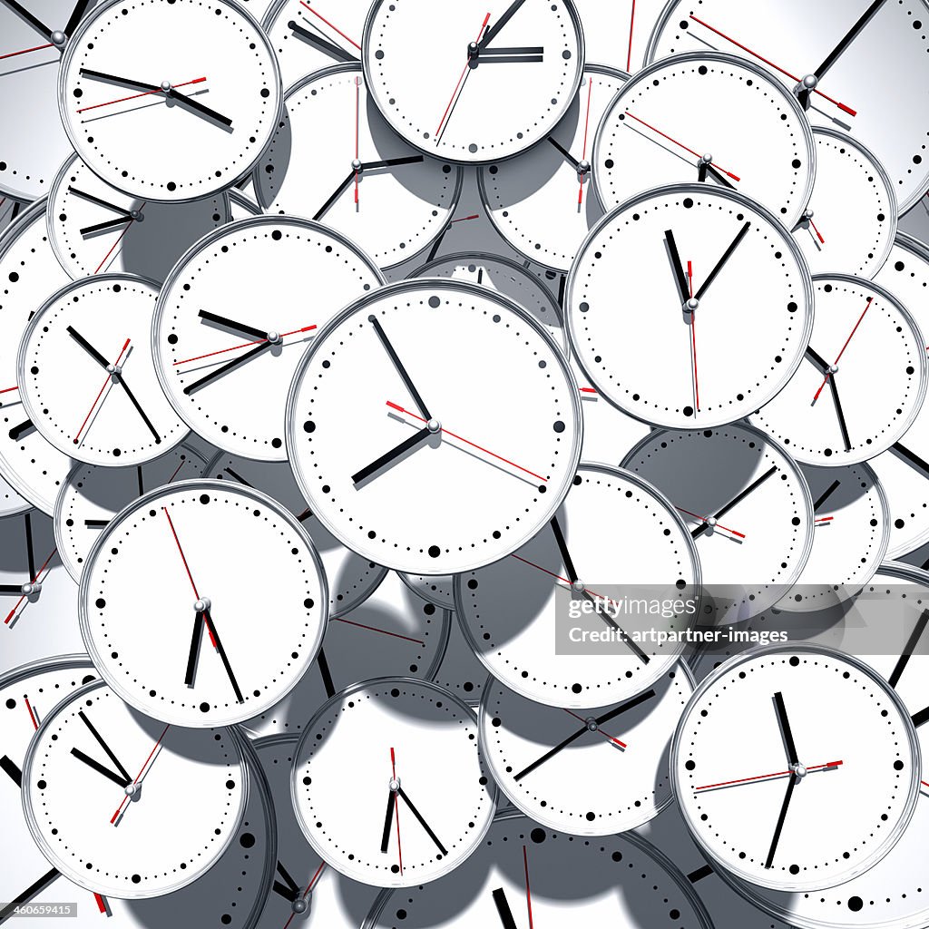 Many watches showing a different time