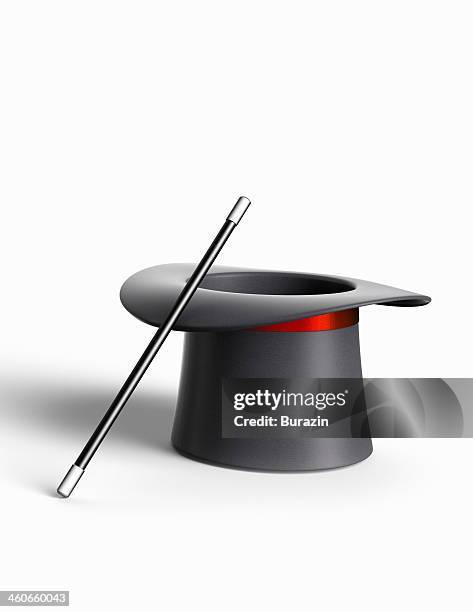 magician's hat and wand - top hat stock pictures, royalty-free photos & images