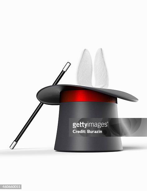 magician's hat with rabbit and wand - the stuff of myth and legend stock pictures, royalty-free photos & images