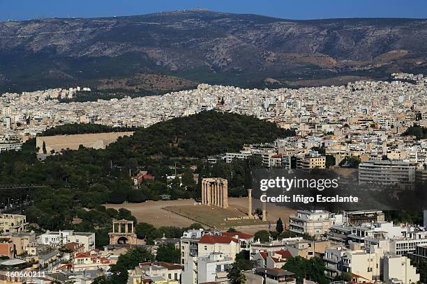 athens view from acropolis - temple of zeus stock pictures, royalty-free photos & images