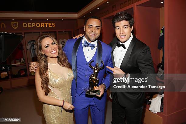 Lindsay Casinelli, Nelson Cruz and Danilo Carrera attends the inaugural Premios Univision Deportes at Univision Studios on December 17, 2014 in...