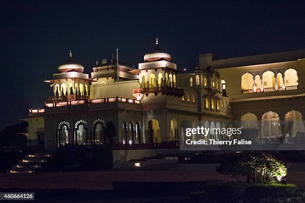 Night view of the Rambagh Palace in Jaipur, a former residence of the Maharaja of Jaipur and now a luxury Hotel.