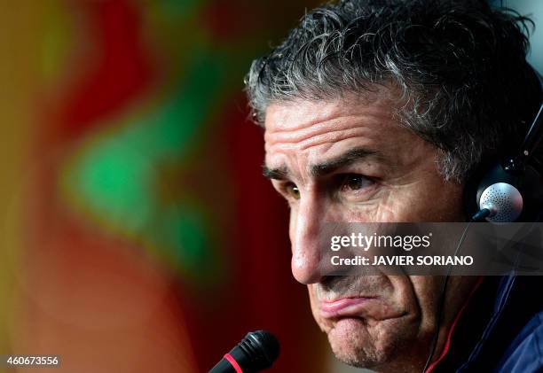 San Lorenzo's coach Edgardo Bauza attends an official press conference during the FIFA Club World Cup at Marrakesh stadium in Marrakesh on December...