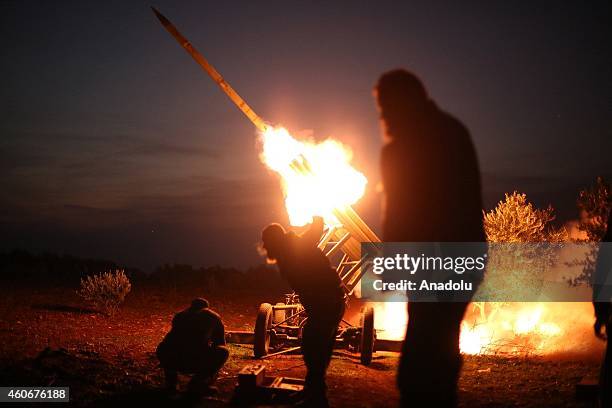 Members of the anti-regimist Syrian Islamic Front launches missles to attack Al Nairab Military Airport and Aleppo International Airport to prevent...