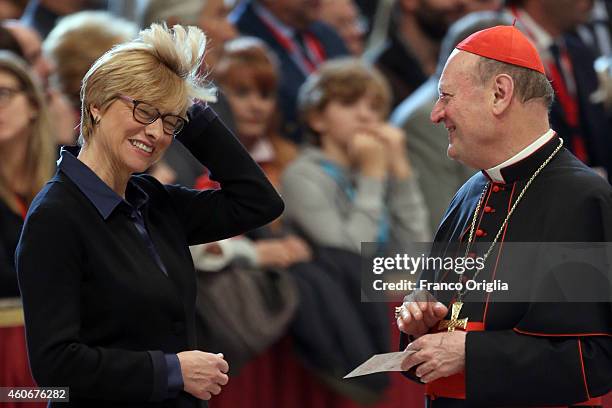 Italian Defence Minister Roberta Pinotti and Cardinal Gianfranco Ravasi attend a celebration with managers and athletes of CONI Italy's National...
