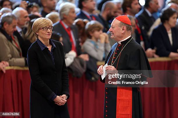 Italian Defence Minister Roberta Pinotti and Cardinal Gianfranco Ravasi attend a celebration with managers and athletes of CONI Italy's National...