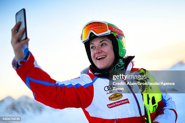 Marion Rolland of France before the start during the Audi FIS Alpine Ski World Cup Women's Downhill Training on December 19, 2014 in Val D'isere,...