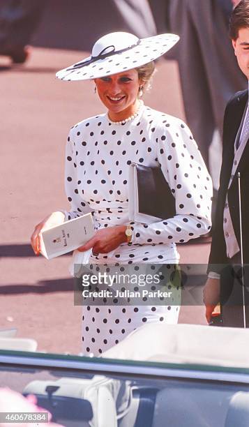 Diana, Princess of Wales attends The Royal Ascot race meeting, on June 15, 1988 in Ascot ,United Kingdom.