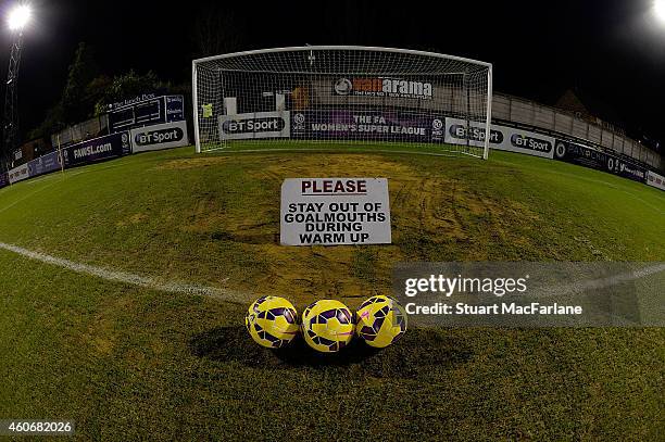 Meadow Park goalmouth before the FA Youth Cup 3rd Round match between Arsenal and Reading on December 19, 2014 in Borehamwood, England.