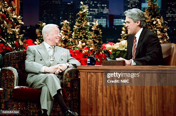 Episode 831 -- Pictured: Musical guest Mel Torme during an interview with host Jay Leno on December 21, 1995 --