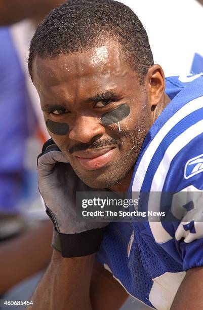 Marvin Harrison of the Indianapolis Colts looks on during a game against the Cleveland Browns on September 08, 2003 at the Cleveland Browns Stadium...