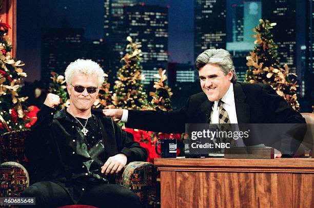 Episode 829 -- Pictured: Musical guest Billy Idol during an interview with host Jay Leno on December 19, 1995 --