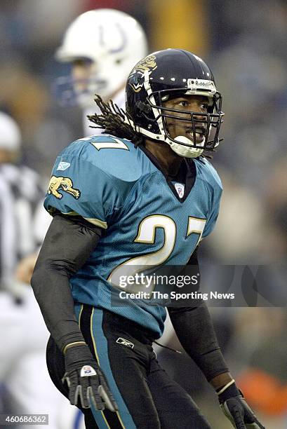 Rashean Mathis of the Jacksonville Jaguars in action during a game against the Indianapolis Colts on November 9, 2003 at the Alltel Stadium in...