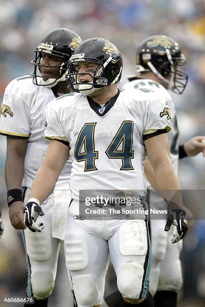 Marc Edwards of the Jacksonville Jaguars reacts during a game against the Miami Dolphins on October 12, 2003 at the Alltell Stadium in Jacksonville,...