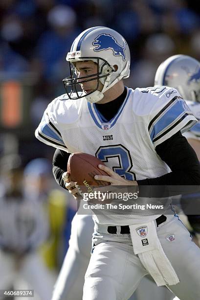 Joey Harrington of the Detroit Lions in action during a game against the Carolina Panthers on December 21, 2003 at Erickson Stadium in Charlotte,...