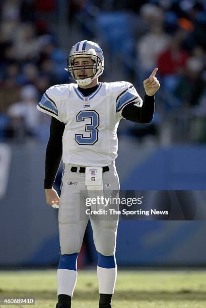 Joey Harrington of the Detroit Lions in action during a game against the Carolina Panthers on December 21, 2003 at Erickson Stadium in Charlotte,...